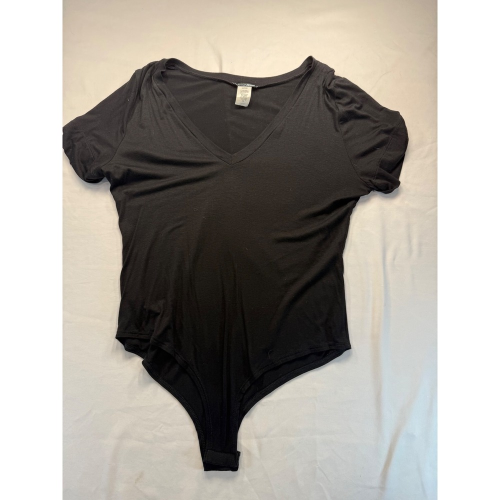 Seasty Curve Womens Bodysuit Size 2XL Black V-Neck Short Sleeve Snap Closure Top